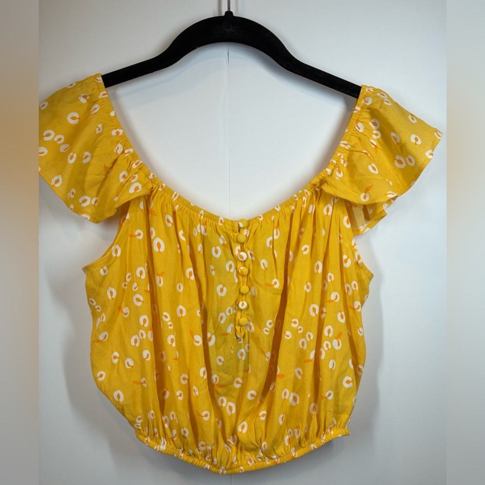 NWT Forever 21 Yellow Floral Patterned Off-Shoulder Crop Top Size Medium